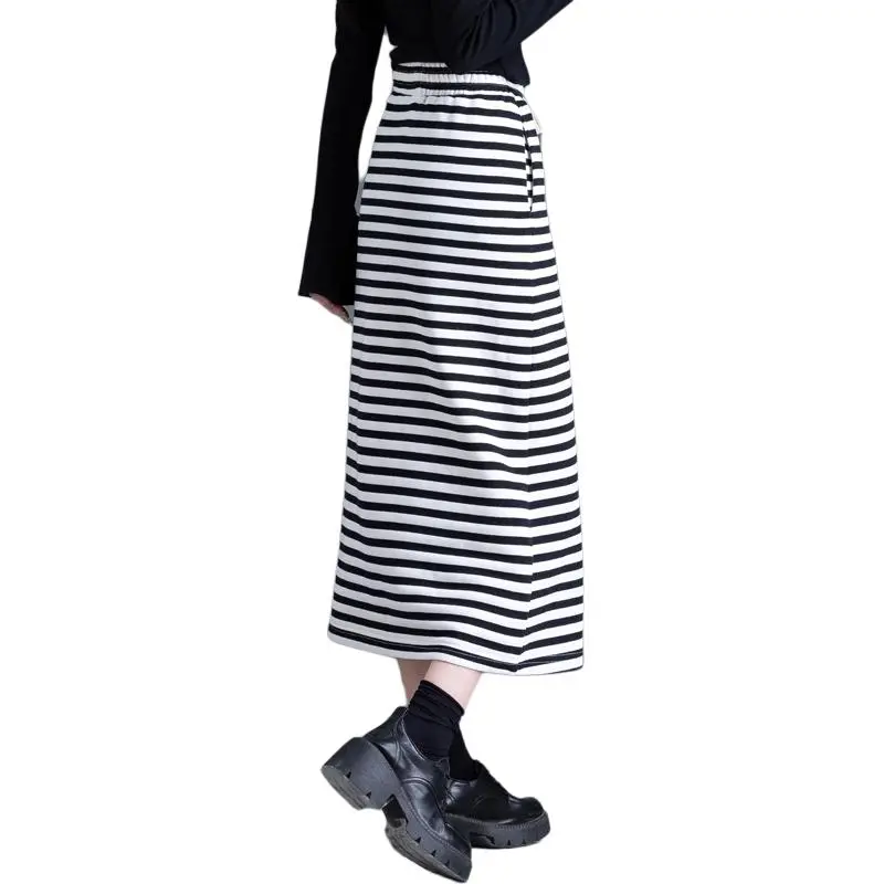 You Cow Me Pants Casual Long Skirts Women's Black White Stripes-8