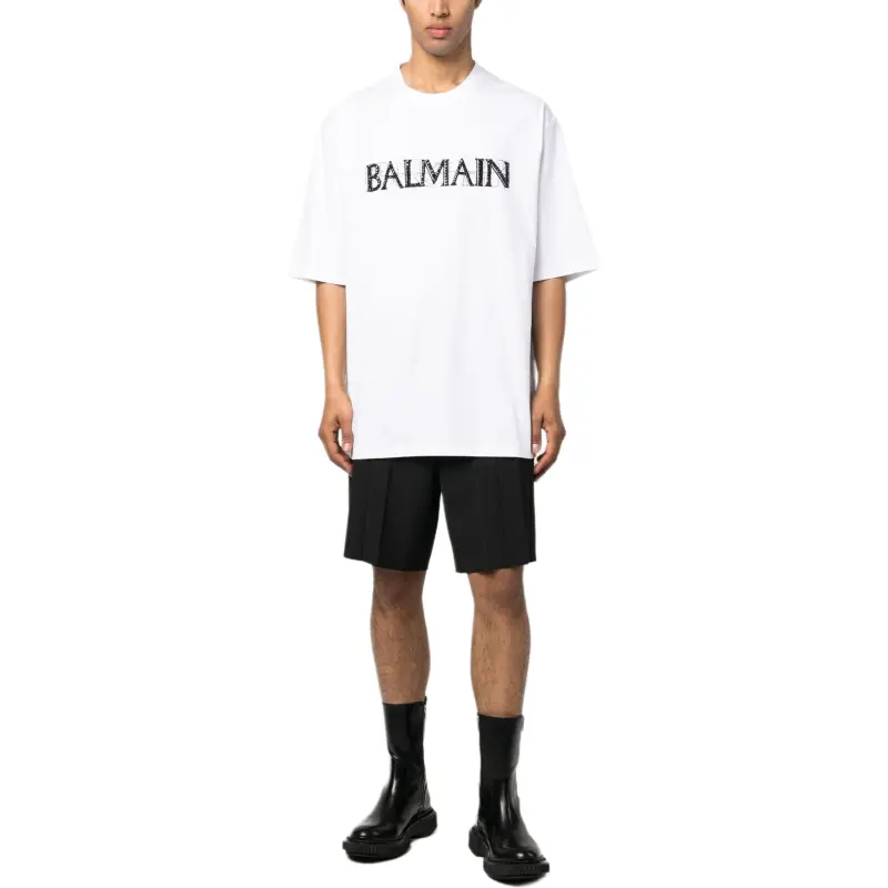 BALMAIN Logo Printed Crewneck T Shirt-1