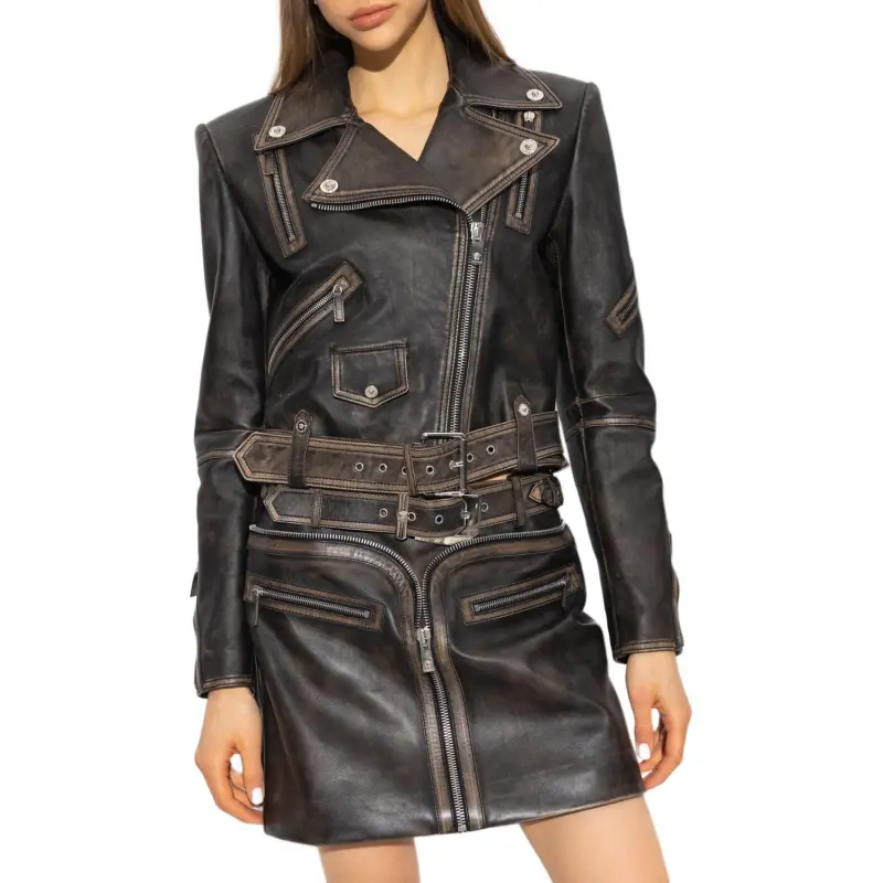 VERSACE Leather Jackets Women's Black-1