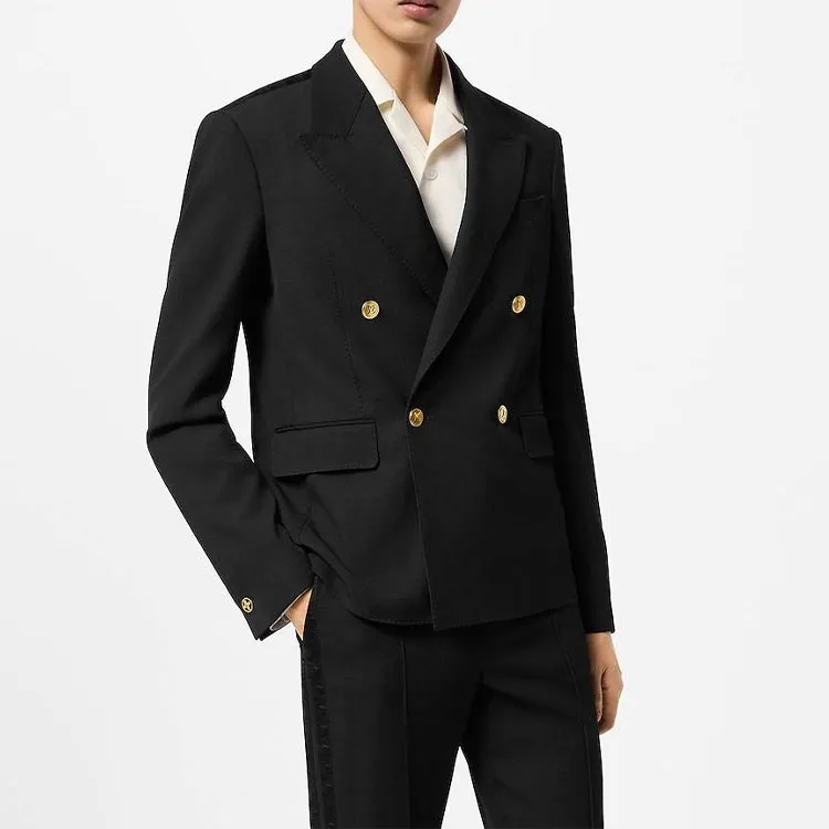 LOUIS VUITTON Double Breasted Wool And Cotton Blend Tailored Jacket-3