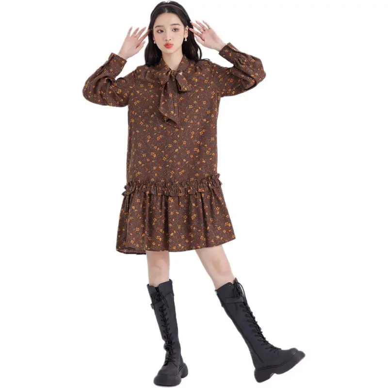 DEAR DEER PUFF Long-Sleeved Dresses Women's Brown-3