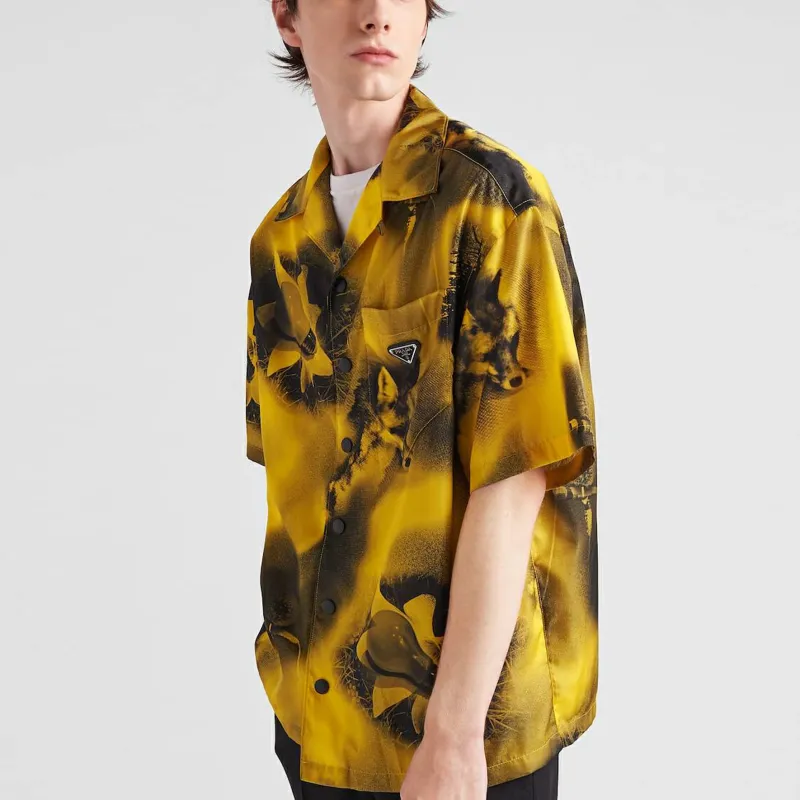 PRADA Pre Owned PRADA Abstract Fox Print Short Sleeve Bowling Shirt From The Closet Of Pusha T-3