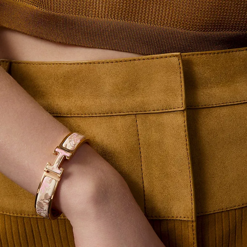 HERMES Enamel, Metal, Rose Gold Plated Bangles Unisex Gold-2