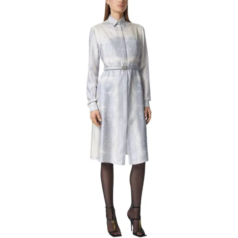 VERSACE Barocco Printed Belted Shirt Dress-2