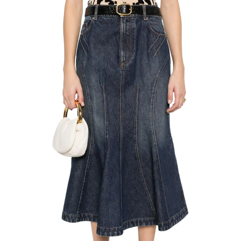 SportMax Casa Flared Denim Midi Skirt-2
