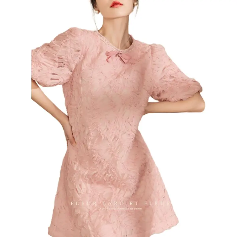 QIAOYUHUAZUN Short Sleeved Dresses Women's Pink Orange-7