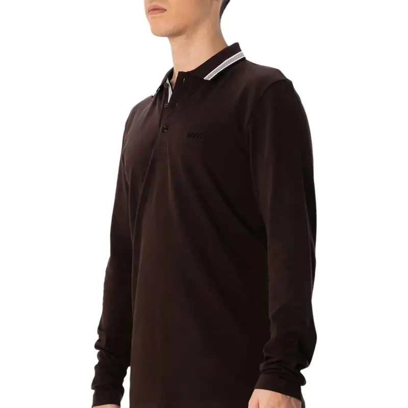 HUGO BOSS Logo Embroidered Long Sleeved Polo Shirt-3