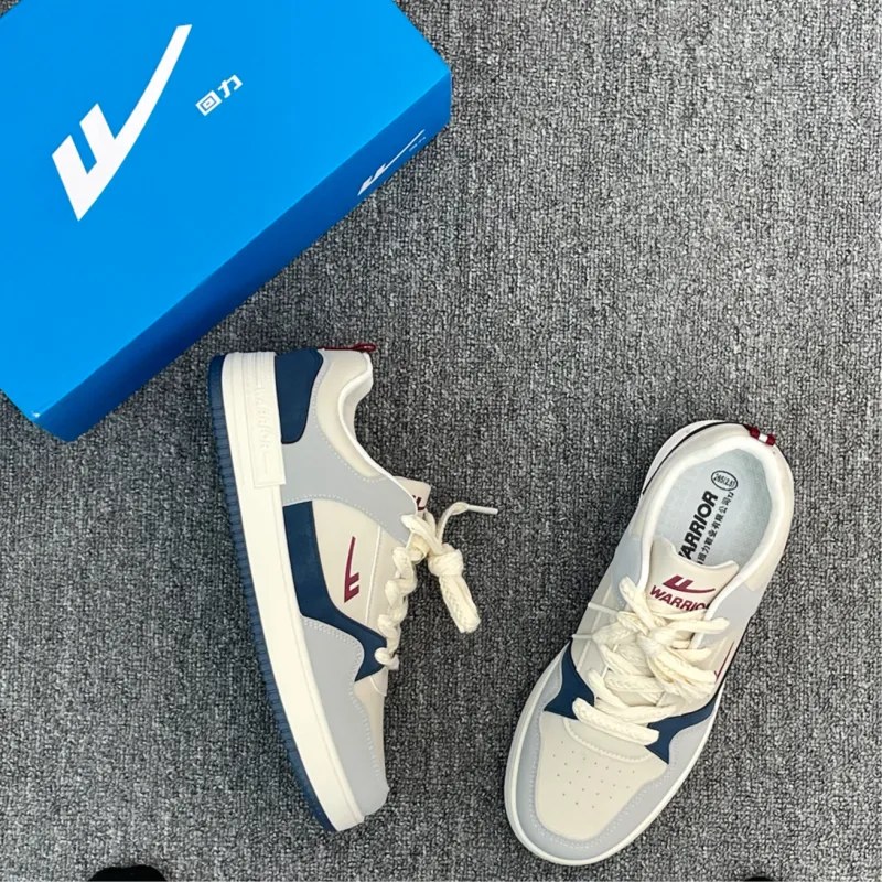 Warrior Slip Resistant, Abrasion Resistant, Lightweight, Breathable Low Top Skateboard Shoes Unisex Beige Blue-6