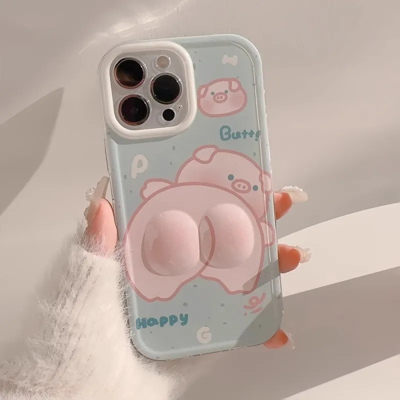 Wei Xin TPU Material Butt Pig Blush Yellow Duck Phone Cases Compatible With IPhone 16/15 Pro Max/Apple 13/14 Pro/Max-2