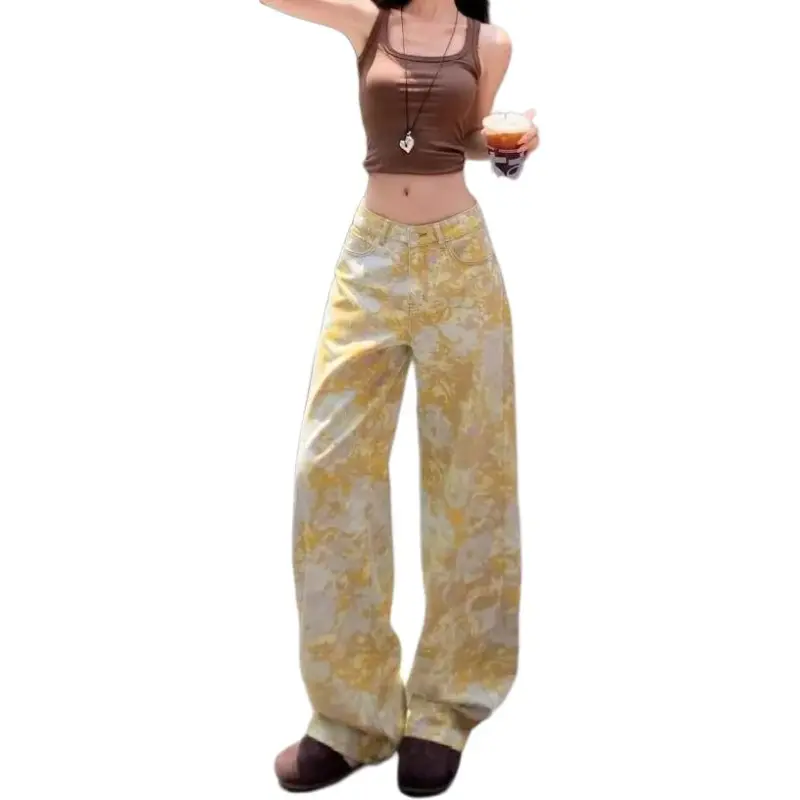 Concubine Zhu Jeans Women's Yellow Golden Floral-3