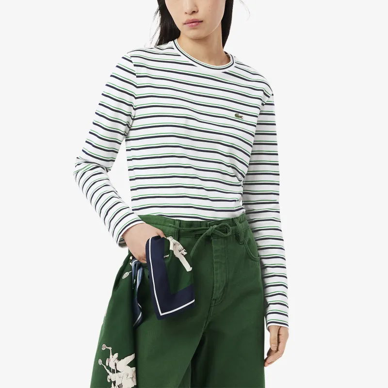 LACOSTE SS25 T-Shirt Women's Green White/Dark Blue Stripes-2