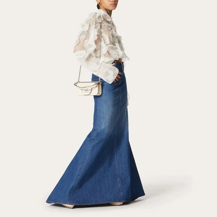 Valentino High Waist Denim Skirt-4