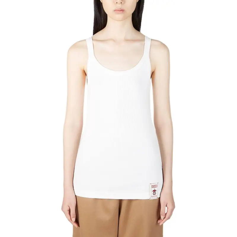 GUCCI Logo patch Ribbed Cotton Tank Top-1