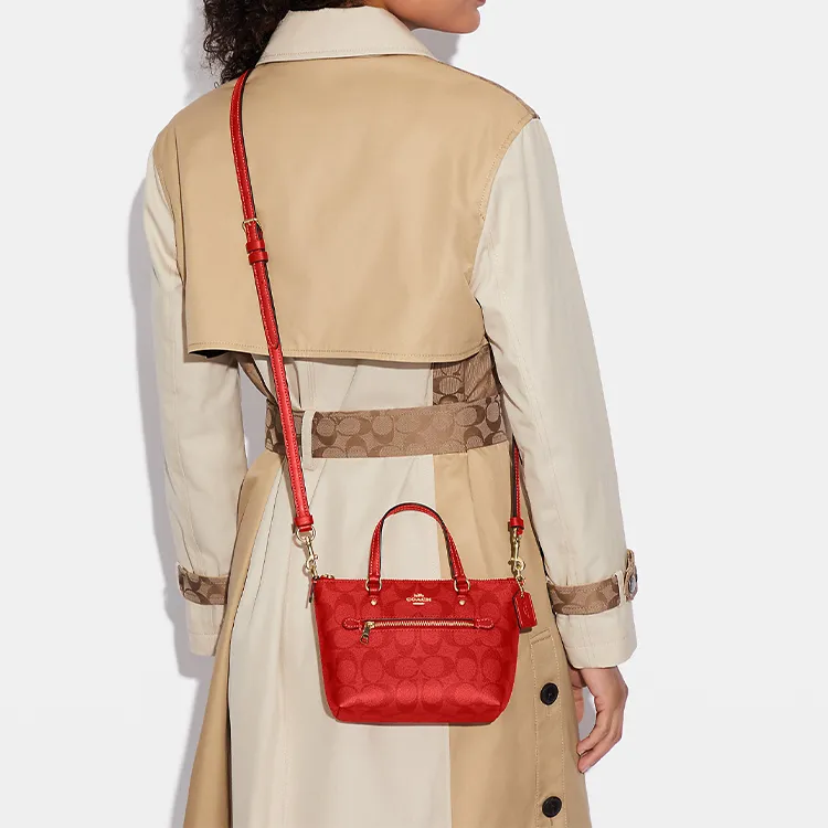 COACH Gallery Coated Canvas With Smooth Leather Handbag, Shoulder Bag, Crossbody Bag Small Size Women's Miami Red-3