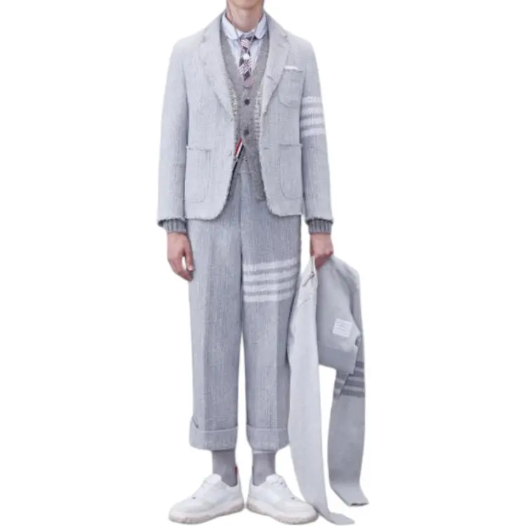 THOM BROWNE 4 Bar Mélange Effect Button Up Cardigan-3