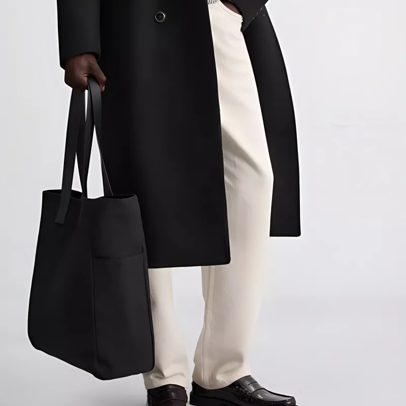 ZARA Cotton Tote Bag, Shopping Bag, Handbag Regular Men's Black-5