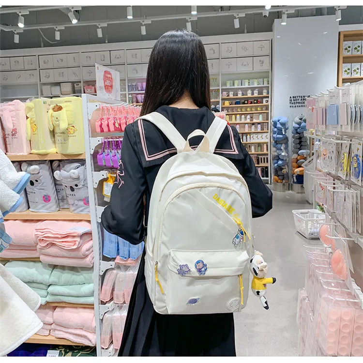 OURFUN Nylon Backpack Regular Unisex White/Black/Pink-2