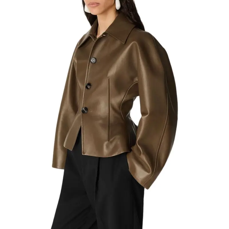 Bottega Veneta Leather Jacket Women's Brown-2
