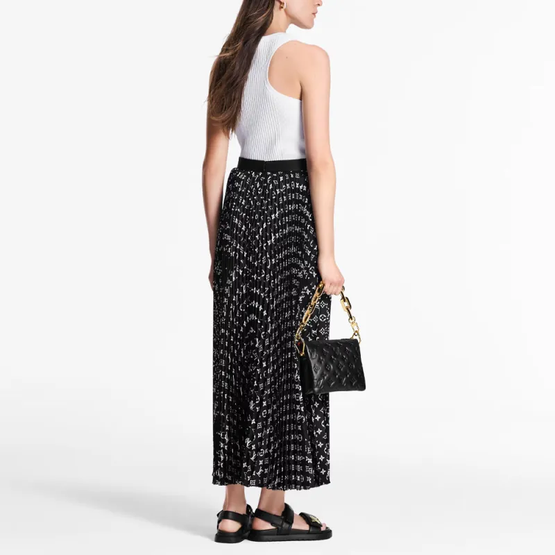 LOUIS VUITTON Stripe Accent Monogram Pleated Skirt-2