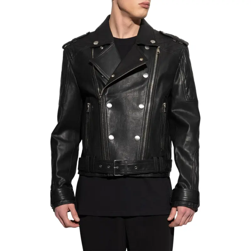 BALMAIN Double breasted Leather Biker Jacket-2