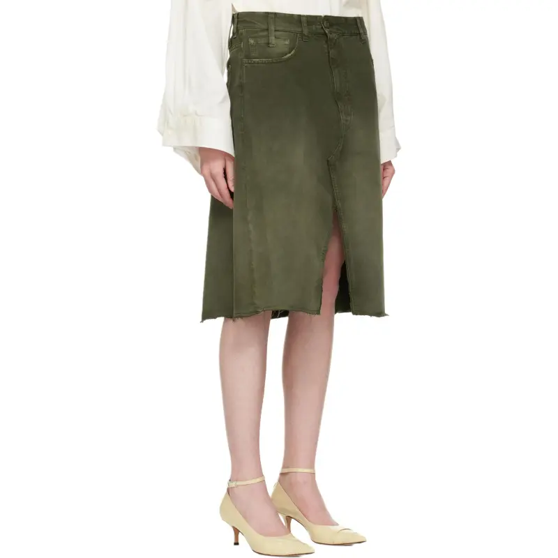 MM6 Maison Margiela Denim Long Skirt Women's Dark Green-2