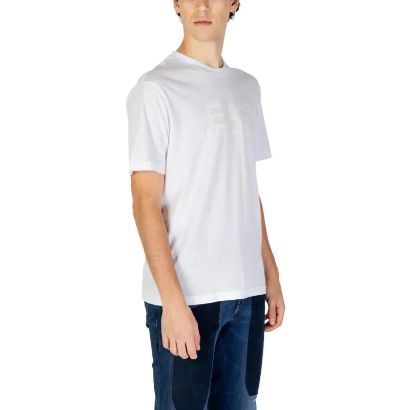 EMPORIO ARMANI EA7 Logo Print Crew Neck Slim Fit Short Sleeved T Shirt T Shirt Men's White-4