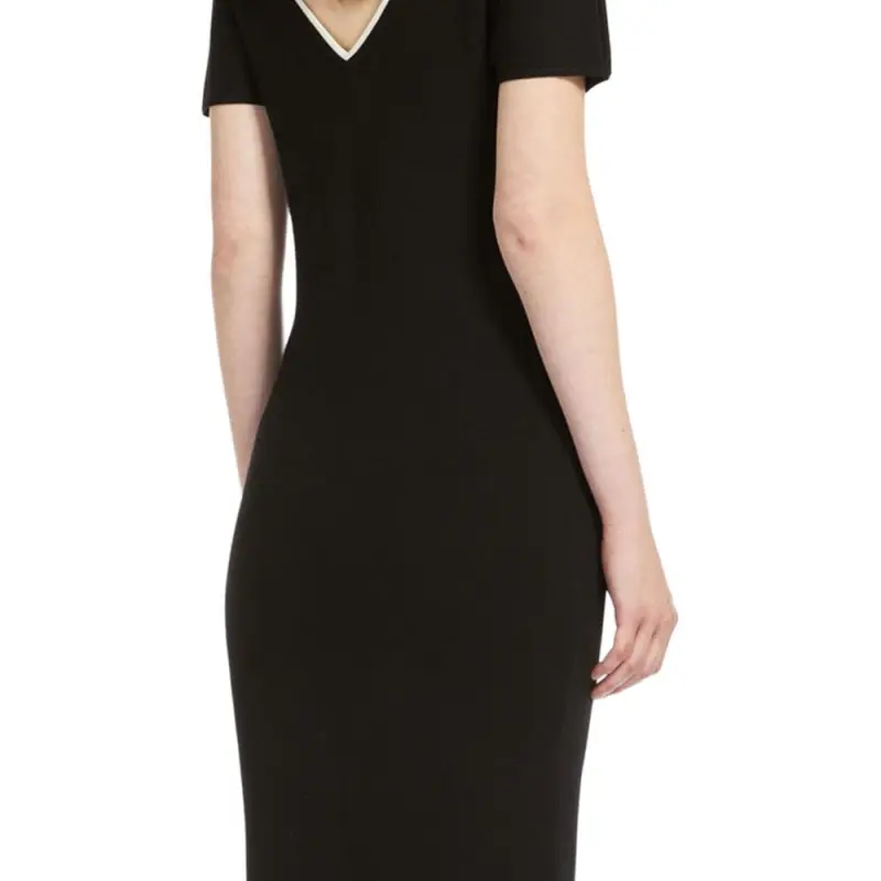MaxMara Studio Luglio Collection Stretch Viscose Dress Short Sleeved Dresses Women's Black-4