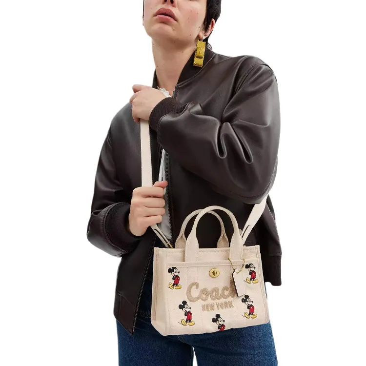 COACH Disney Collaboration Canvas Bag, Tote Bag, Shopping Bag, One Shoulder Crossbody, Handbag Trumpets Women's Ivory-3