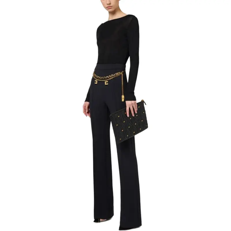 Elisabetta Franchi Belted Stretch Crepe Palazzo Trousers-4