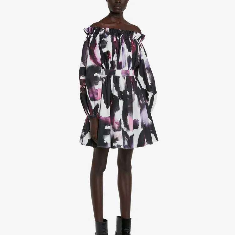 Alexander McQueen Logo Pattern Off Shoulder Dress-2