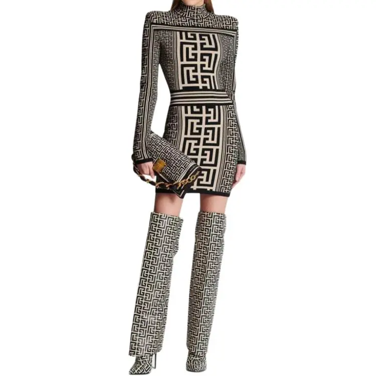 BALMAIN Monogram Knitted Mini Dress-1