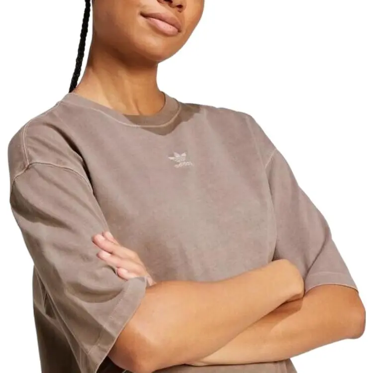 Adidas Originals SS25 Drop Shoulder Sleeve T Shirt Women's Shadow Trace Brown-4