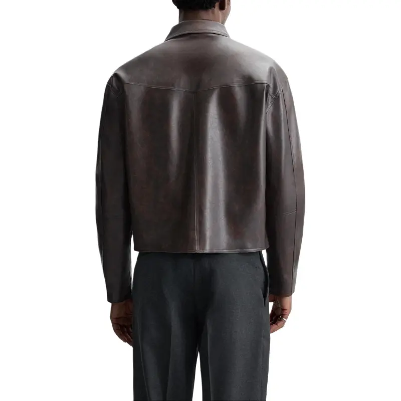 ZARA Leather Jacket Men's Dark Brown-4