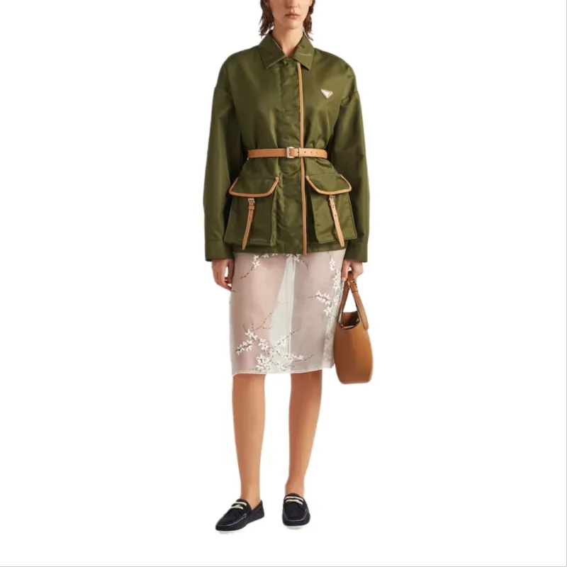 PRADA Logo Patch Belted Waist Jacket-2