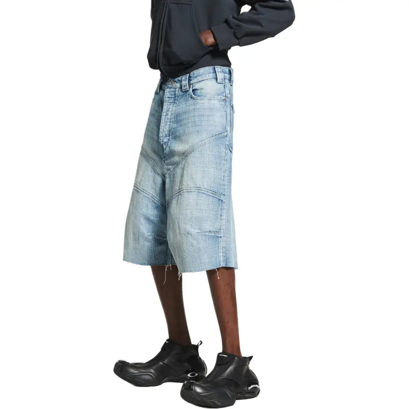 Balenciaga Denim Shorts Loose Fit Men's Light Blue-5