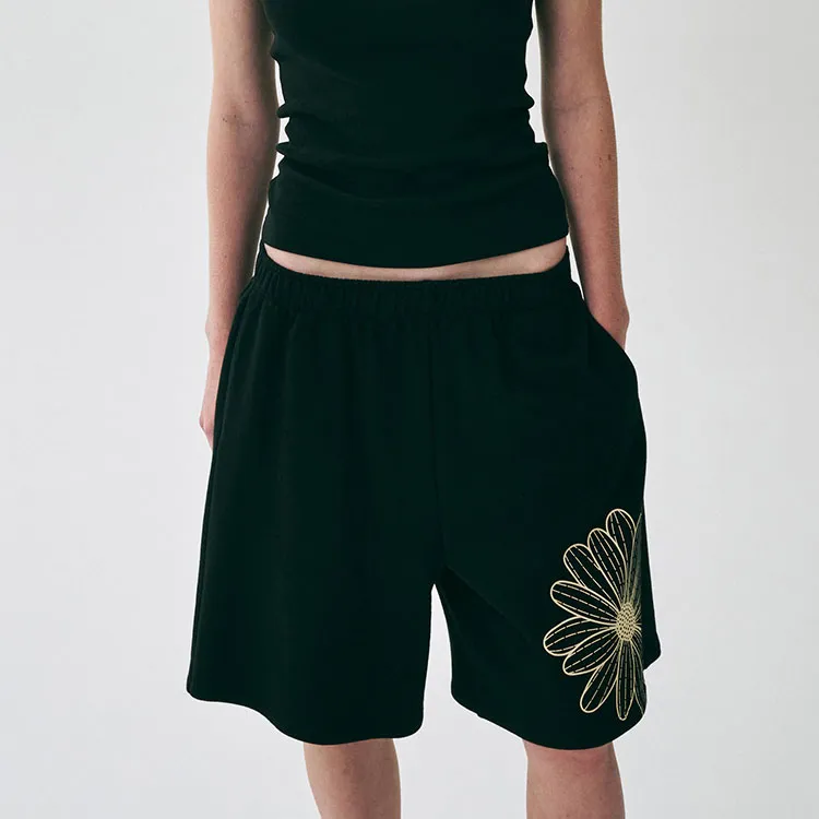 MARDI MERCREDI SS25 OVERSIZED SWEAT BERMUDA FLOWER_BLACK CREAM Casual Shorts Korean Style Women's Black Cream-1