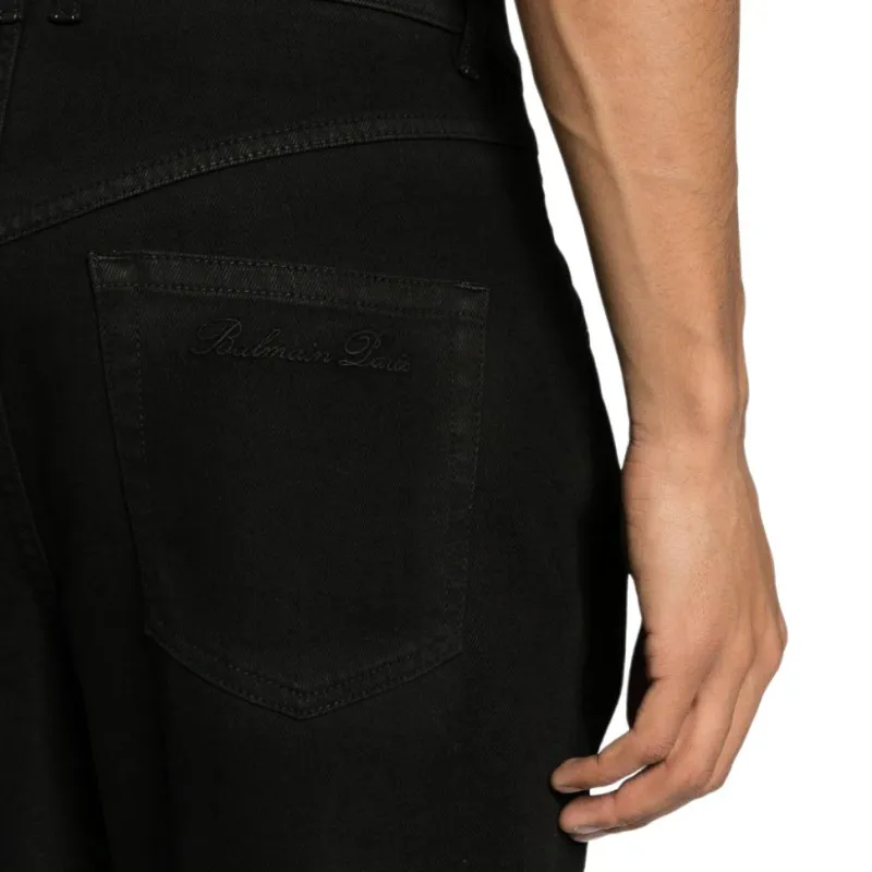 BALMAIN Logo Embroidered Denim Jeans-5