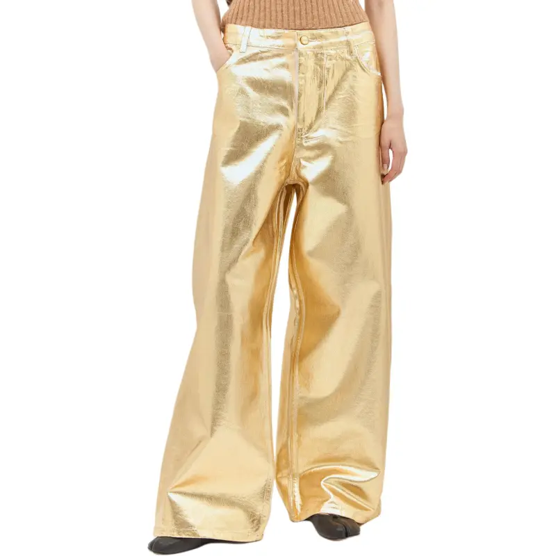 GANNI Foil Wide Leg Jeans-4