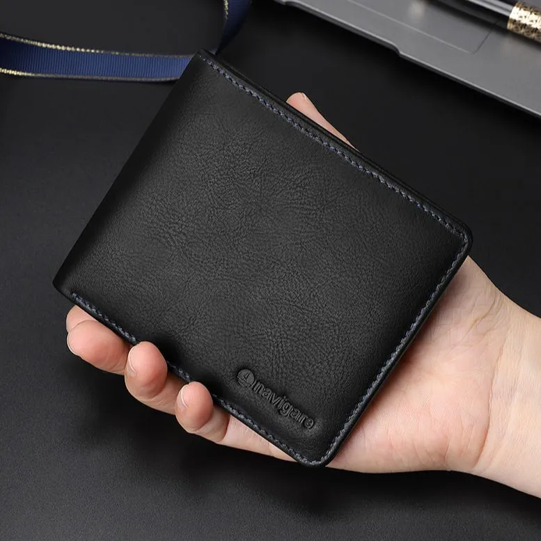 NAVIGARE Top Grain Cow Leather Wallet Money Clip Card Holder Unisex Black-6
