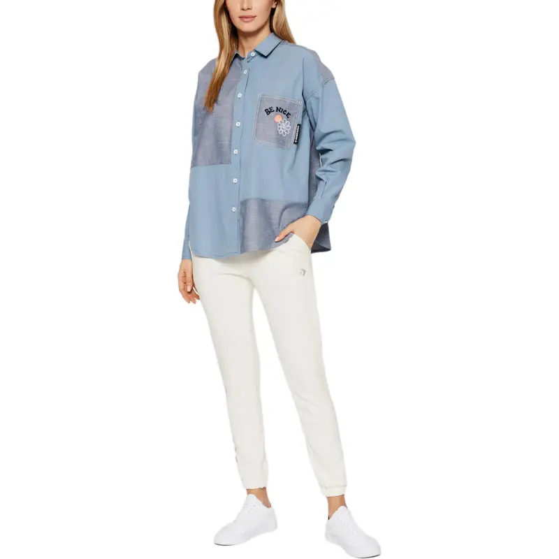 Converse COLORBLOCKED BUTTON Shirts Women's Blue-3