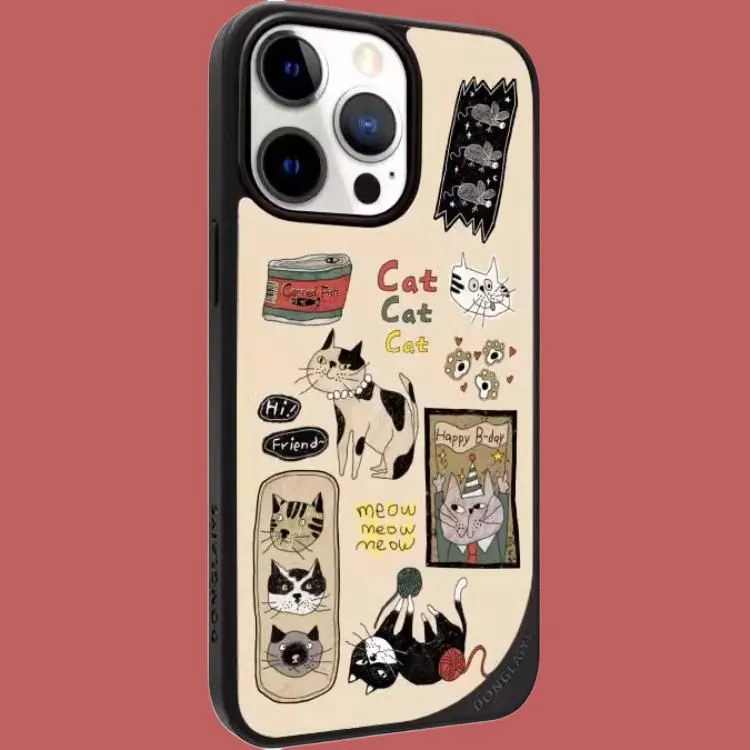 LANWK Glass Material Happy Cat Impact Resistant Magnetic Phone Case Compatible With Apple IPhone 14/15/16/Pro/Pro Max-1