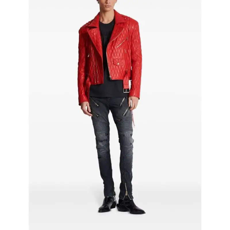 BALMAIN Lace-Up Detailed Leather Biker Jacket-7