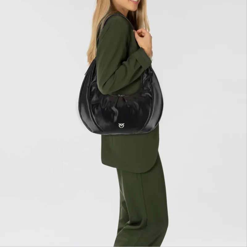 PINKO Love Birds Series Calfskin Croissant Bag Shoulder Bag Women's Black-4
