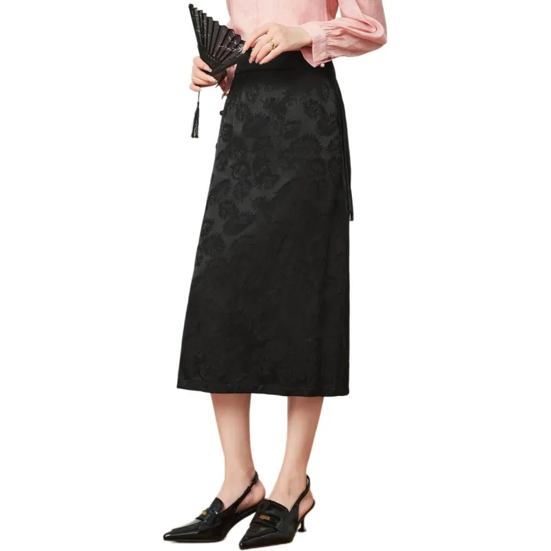 FENHONGMALI Casual Long Skirts Women's Black-4