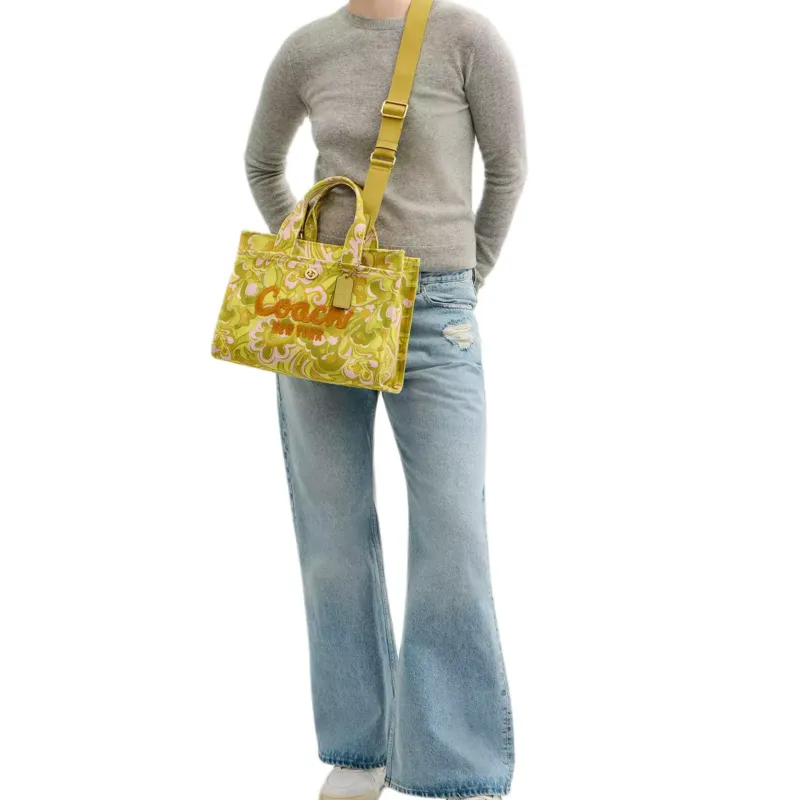 COACH Cargo Cotton Tote Bag, Shopping Bag, Shoulder Bag, Crossbody Bag, Handbag Tubas Women's Brass & Yellow Green-4