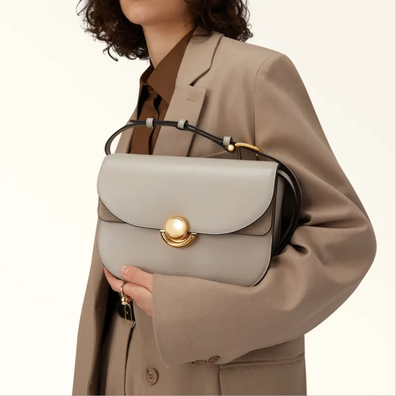 Furla Cow Leather Crossbody Bag, Shoulder Bag Trumpets Women's Gray-4