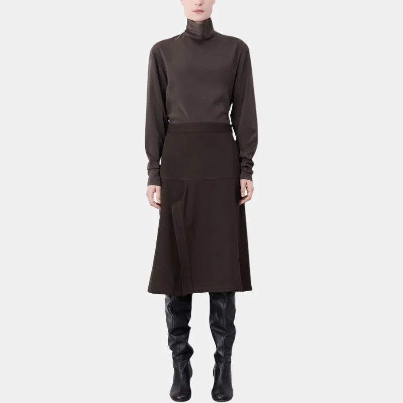 Lemaire Asymmetrical Wrapover Skirt 'Kobicha Brown'-1