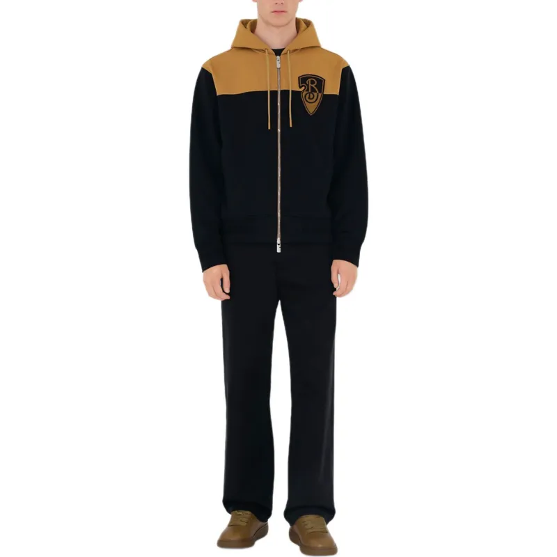 Burberry B Shield Jersey Zip Up Drawstring Hoodie-1