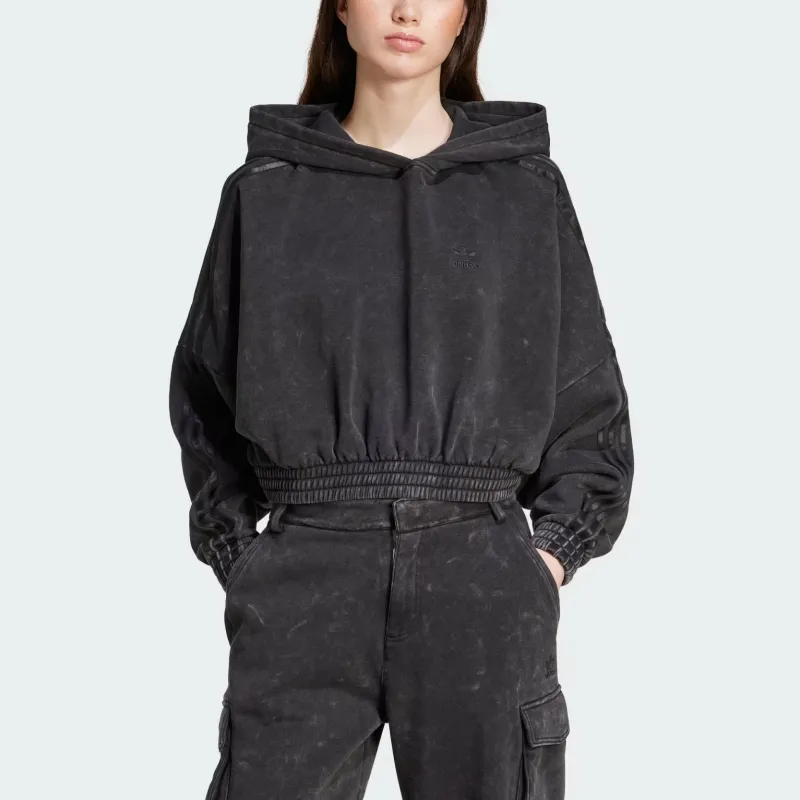 Adidas Washed Out Crop Oversized Zip Hoodie Black-1