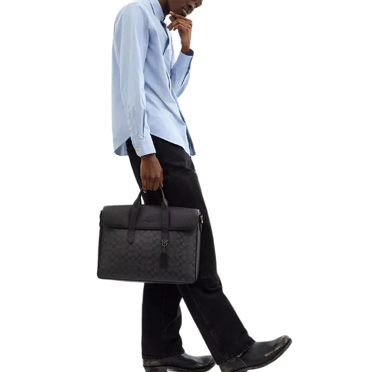 COACH Sullivan Coated Canvas Shoulder Bag Crossbody Bag Handbag Large Size Men's Black Gray Color-4